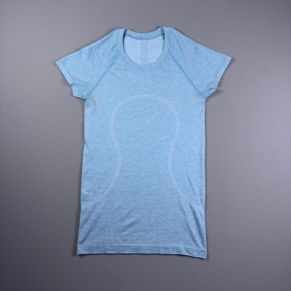 Lululemon Swiftly Tech Short Sleeve Crew Striped Blue Athletic Running Shirt